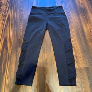 Athleta Black Mesh Criss Cross Side Cropped Leggings Size S